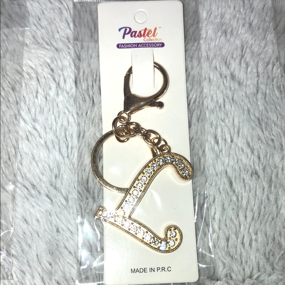 Pastels Gold Rhinestone Initial Keychain - Picture 2 of 4